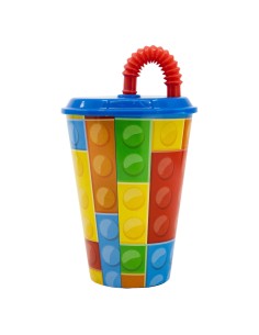 Bicchiere plastica 430 ML con cannuccia - Bricks