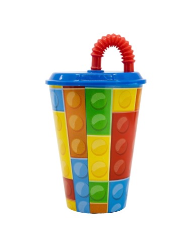 Bicchiere plastica 430 ML con cannuccia - Bricks