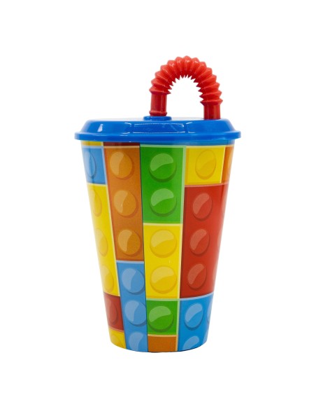 Bicchiere plastica 430 ML con cannuccia - Bricks