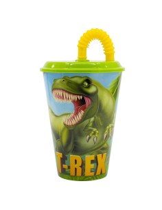 Bicchiere plastica 430 ML con cannuccia - Dinosauro