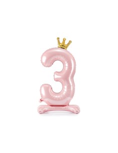 Palloncino mylar standing Cm. 84 - Numero 3 con corona Light Pink