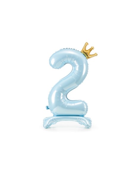 Palloncino mylar standing Cm. 84 - Numero 2 con corona Sky-Blue