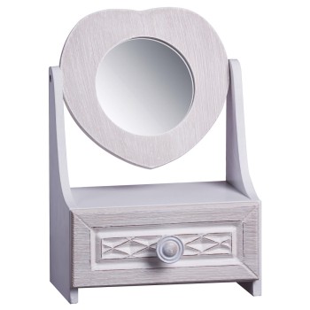 Portagioie in legno con specchio cuore e cassetto Cm. 27x19x13