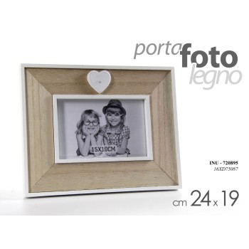 Portafoto in legno con cuore applicato Cm. 24x19 - Foto cm. 10x15