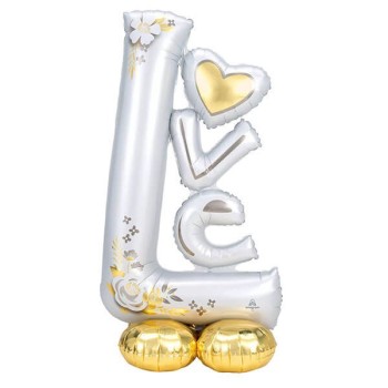 Palloncino mylar Airloonz Scritta LOVE bianca e oro Cm. 147x73