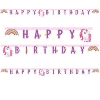 Festone banner scritta Happy Birthday Unicorno Cm. 200