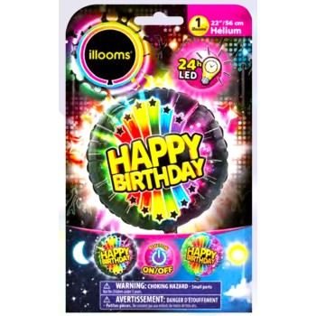 Palloncino mylar 22'' Cm. 56 - con 24 led interni ON/OFF - Happy Birthday
