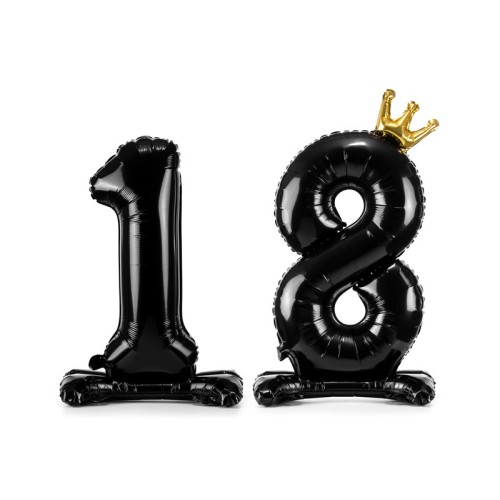 Palloncino mylar standing Cm. 84 - Numero 18 con corona Black nero