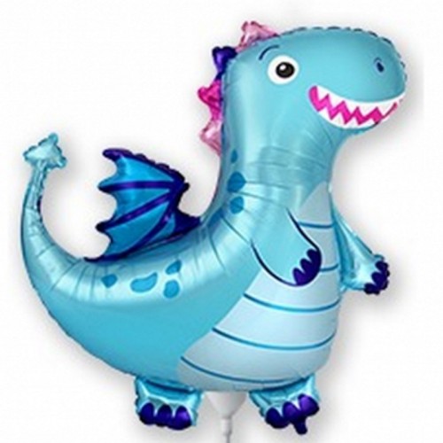 Palloncino mylar minishape Dinosauro simpatico Blu - Blister 5 pezzi