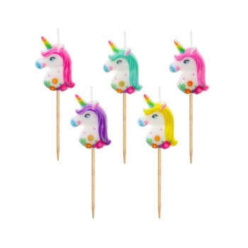 Candeline per torta picks Unicorno colorato - Blister 5 pezzi