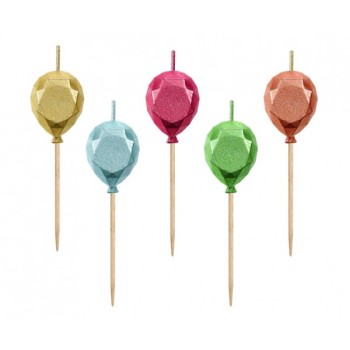 Candeline per torta picks Cuori diamanti - Blister 5 pezzi