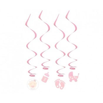 Festone pendente swirls Baby Girl - Blister 4 pezzi - Cm. 60