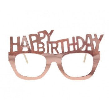Occhiali party Happy Birthday - Rosa Gold metallizzato - Blister 4 pezzi