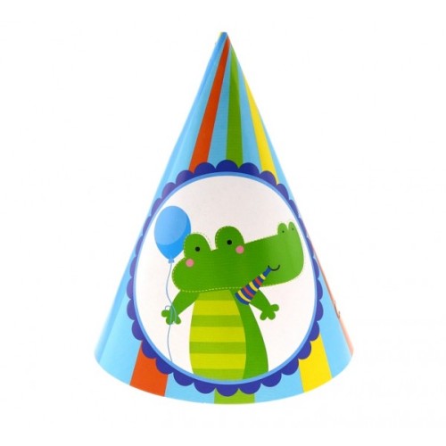 Cappellini cono party - Dinosauro con palloncino - Blister 6 pezzi