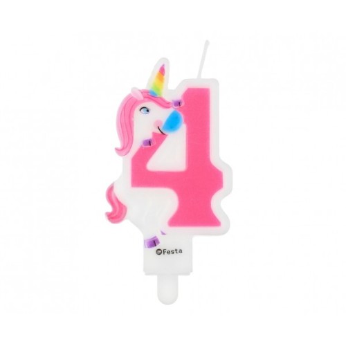 Candelina per torta sagomata Unicorno Cm. 7,8 - Numero 4