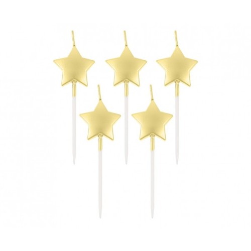 Candeline per torta picks Stelle Oro Gold metallizzate - Blister 5 pezzi