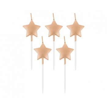 Candeline per torta picks Stelle Rosa Gold metallizzate - Blister 5 pezzi