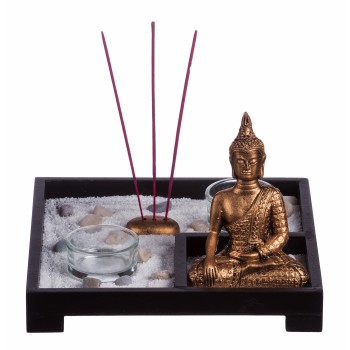 Giardino zen quadrato con statuina Buddha Cm. 21x21x13