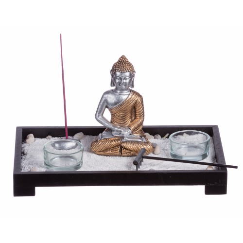 Giardino zen rettangolare con statuina Buddha Cm. 26x15x14