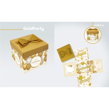 Scatola sorpresa Skatush Box Cm. 11x11x11 con fiocco glitter - Compleanno Gold