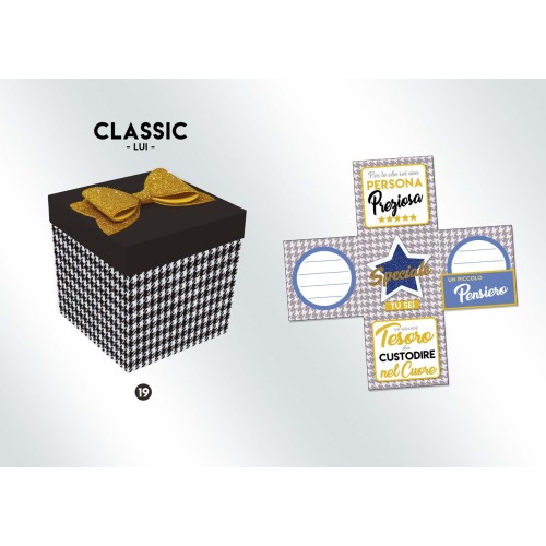 Scatola sorpresa Skatush Box Cm. 11x11x11 con fiocco glitter - Classic Lui