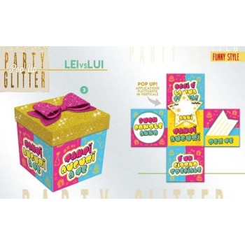 Scatola sorpresa Skatush Box Cm. 11x11x11 con coperchio glitter - Tanti auguri