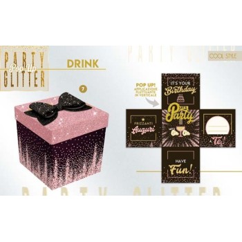 Scatola sorpresa Skatush Box Cm. 11x11x11 con coperchio glitter - Black & Pink
