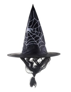 Cappello strega nero con ragnetela e capelli
