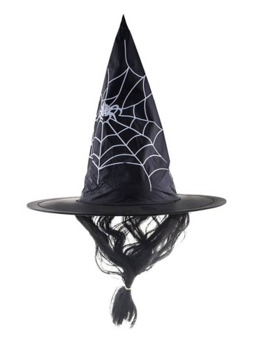 Cappello strega nero con ragnetela e capelli
