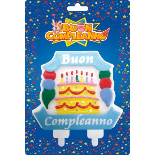 Candelina per torta Buon Compleanno celeste Cm. 8