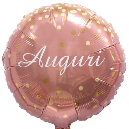 Palloncino mylar 18" Cm. 45 - Auguri rosa gold con coriandoli oro