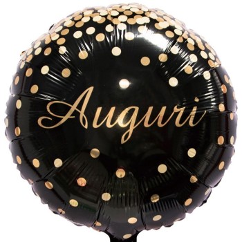 Palloncino mylar 18" Cm. 45 - Auguri nero con coriandoli oro