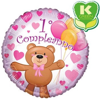 Palloncino mylar 18" Cm. 46 - 1° Compleanno orsetto girl