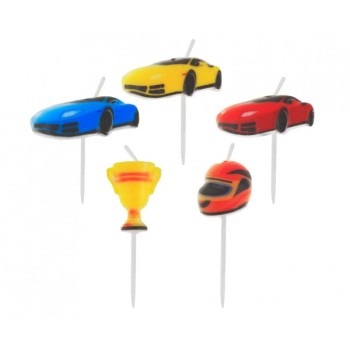 Candeline per torta picks Auto da corsa multicolor - Blister 5 pezzi