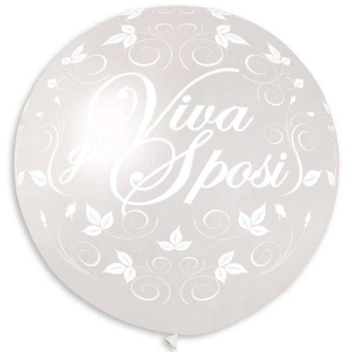 Palloncino lattice mongolfiera 31" Cm. 80 - Viva gli sposi bianco perla
