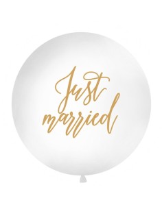 Palloncino lattice mongolfiera Cm. 100 - Just Married bianco