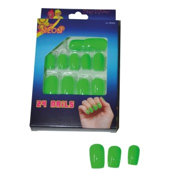 Unghie finte fluorescenti - Blister 24 pezzi - Fluo Green