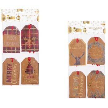 Set 20 targhette natalizie "Tag" con cordino Cm. 6x9
