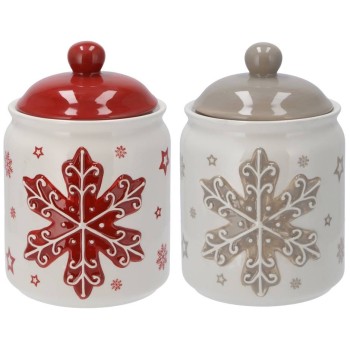 Barattolo ceramica natalizio decoro rilievo Cm. 11x15,5 - Colori assortiti
