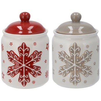 Barattolo ceramica natalizio decoro rilievo Cm. 9,5x12,5 - Colori assortiti