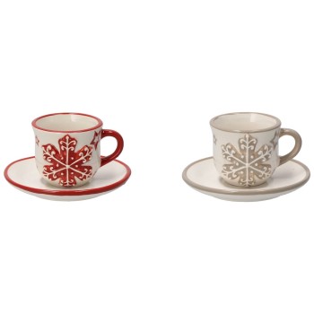 Set 4 tazzine caffè ceramica natalizie decoro rilievo - Colori assortiti