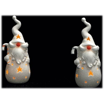 Babbo Natale in ceramica con led interni sfera Cm. 9x7x21 - Soggetti assortiti