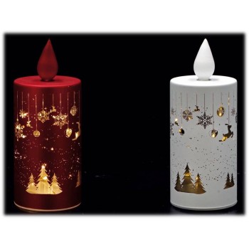 Candela in vetro con 12 led interni Cm. 8x19,5 - Colori assortiti