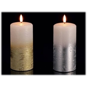 Candela cera cilindro con fiamma led Cm. 7,5x16 - Colori assortiti
