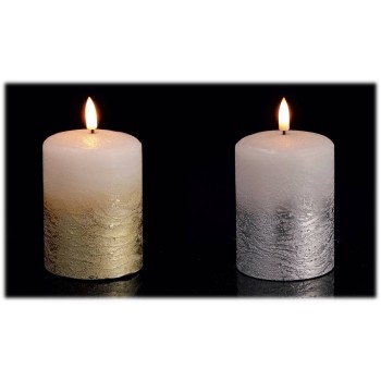 Candela cera cilindro con fiamma led Cm. 7,5x10 - Colori assortiti