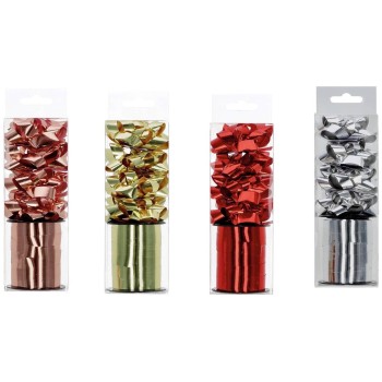 Set 4 coccarde + nastrino metallizzato - Colori assortiti