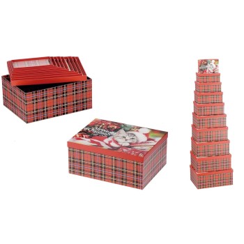 Set 10 scatole matrioska «Merry Christmas Gatto» Cm. 38x29x16,5 a scalare