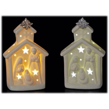 Presepe in ceramica con led interni Cm. 7x7,5x12 - Soggetti assortiti