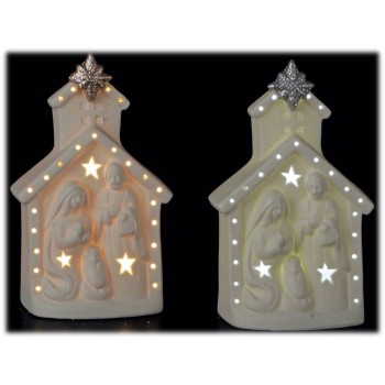 Natività in ceramica con led interni Cm. 9x6x14,5 - Soggetti assortiti