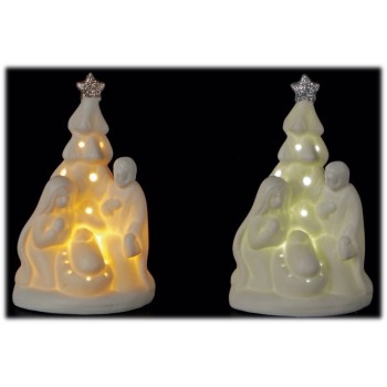 Presepe in ceramica con led interni Cm. 7x6x11,5 - Soggetti assortiti